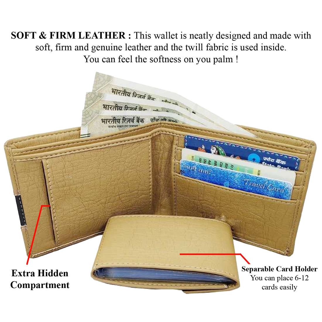 Premium Genuine Leather Wallet for Men - Black/Brown - Yufia Enterprises