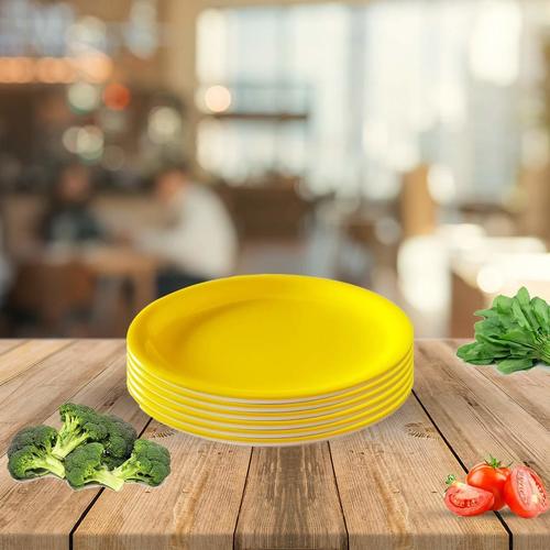 Swift International Yellow Colour 11 Inch Unbreakable Lunch Plate | Microwave Safe Round Full Size Plain Acrylic Dinner Plates Set (6 Pieces)