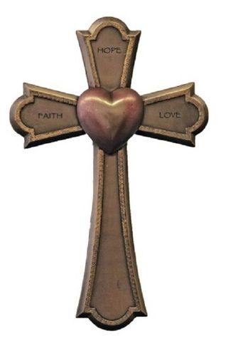 Brass Brown Cross Wall Hanging With Heart Church Supplies