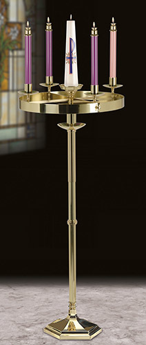 BRASS LONG CANDLE HOLDER STAND WITH FIVE ARM ROUND CANDLE HOLDER CHURCH SUPPLIES