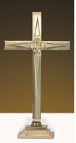 BRASS ALTAR CROSS WITH STAR ENGRAVED CHURCH SUPPLIES