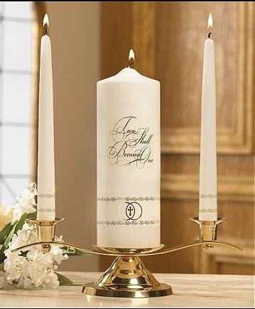 BRASS CANDLE HOLDER WITH ONE BIG AND TWO SIDE ARM CHURCH SUPPLIES