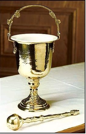 BRASS HOLY WATER BUCKET AND SPRINKLER CHURCH SUPPLIES