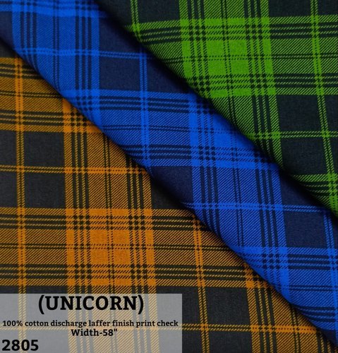 Unicorn 100% Cotton Discharge Laffer Finish Print Check Shirting Fabric