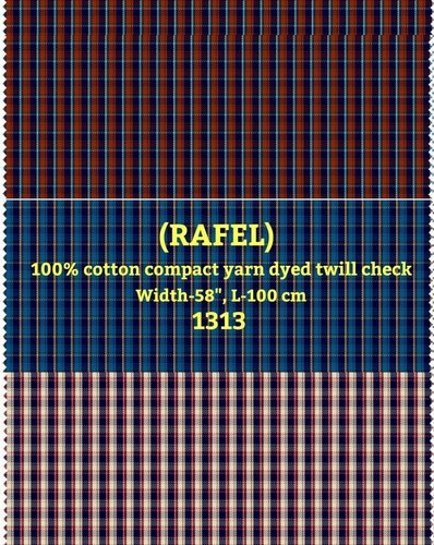 Rafel 100% Cotton Compact Yarn Dyed Twill Check Shirting Fabric