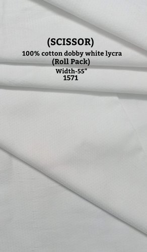 Scissor 100% Cotton Dobby White Lycra Plain Shirting Fabric