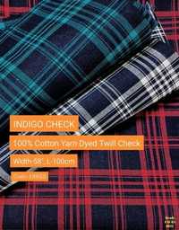 Indigo Check 100% Cotton Yarn Dyed Twill Check Shirting Fabric