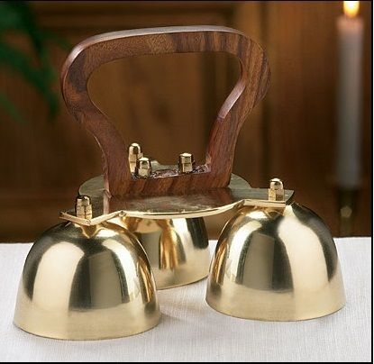 BRASS THREE PIECE OF HAND CHURCH BELL CHURCH SUPPLIES