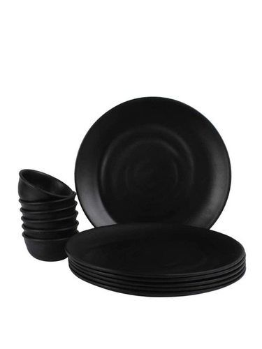 Premium Range Of Matte Black Melamine Dinner Set (Melamine Black Set Of 4) Design: Plain