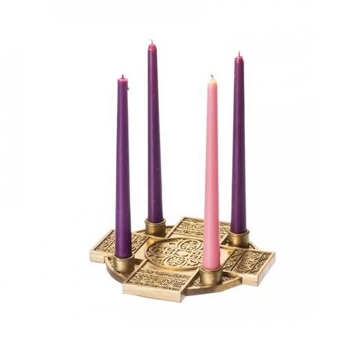 BRASS CROSS ENGRAVED WITH FOUR CANDLE HOLDER CHURCH SUPPLIES