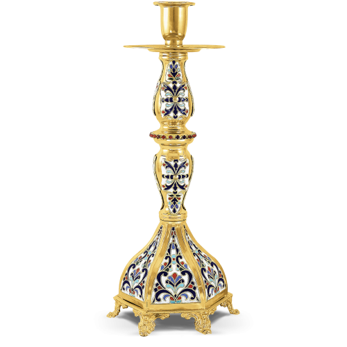 BRASS CROSS ENGRAVED WITH FOUR CANDLE HOLDER CHURCH SUPPLIES