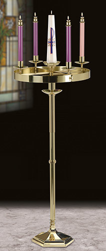 BRASS CROSS ENGRAVED WITH FOUR CANDLE HOLDER CHURCH SUPPLIES