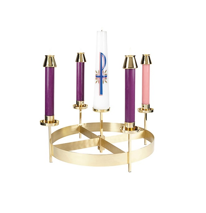 BRASS CROSS ENGRAVED WITH FOUR CANDLE HOLDER CHURCH SUPPLIES