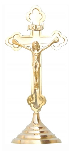 BRASS ALTAR CROSS WITH UNIQUE STAND WITH JESUS STATUE CHURCH SUPPLIES