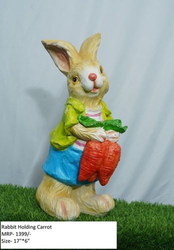 Multi Color Rabbit Holding Carrot Statue