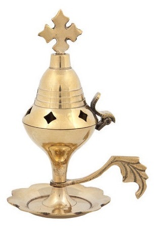 BRASS INCENSE BURNER WITH BASE ENGRAVED CHURCH SUPPLIES