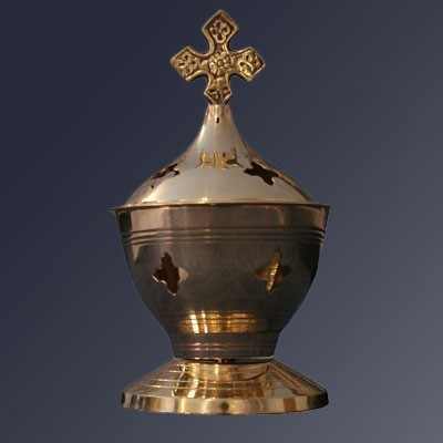 BRASS INCENSE BURNER WITH BASE ENGRAVED CHURCH SUPPLIES