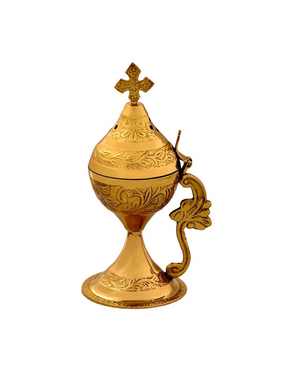 BRASS INCENSE BURNER WITH BASE ENGRAVED CHURCH SUPPLIES
