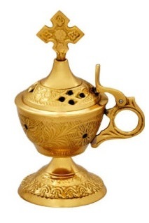 BRASS INCENSE BURNER WITH BASE ENGRAVED CHURCH SUPPLIES