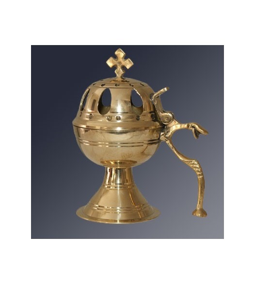 BRASS INCENSE BURNER WITH BASE ENGRAVED CHURCH SUPPLIES