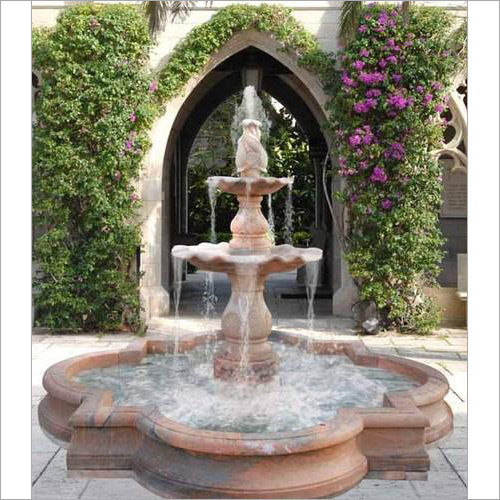 Carved Garden Fountain With Pond Structure