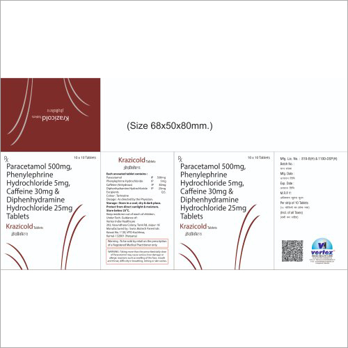 Paracetamol 500mg, Phenylephrine 5mg, Caffeine 30mg & Diphenhydramine 25mg Tablets