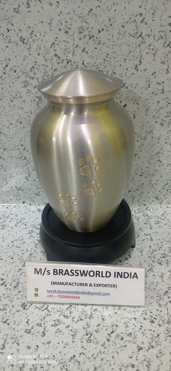 BRASS GOLDEN PET PAW ENGRAVED SILVER CREMATION URN FUNERAL SUPPLIES