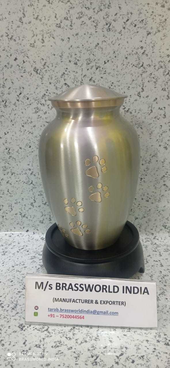 BRASS GOLDEN PET PAW ENGRAVED SILVER CREMATION URN FUNERAL SUPPLIES