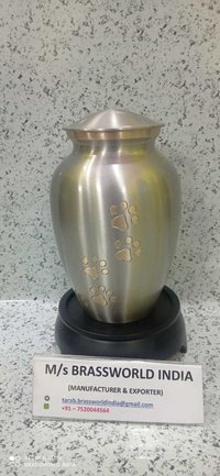 BRASS GOLDEN PET PAW ENGRAVED SILVER CREMATION URN FUNERAL SUPPLIES