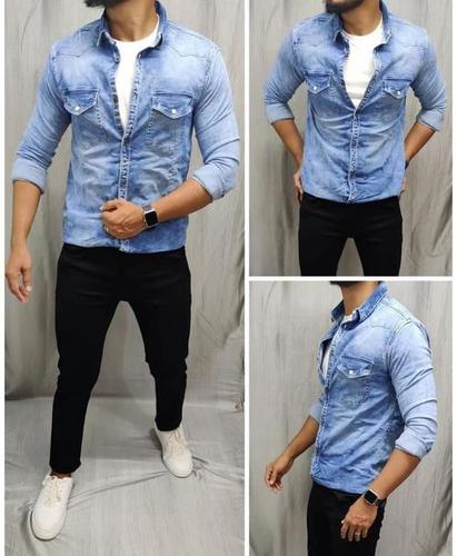 Mens Denim Shirt Collar Style: Classic