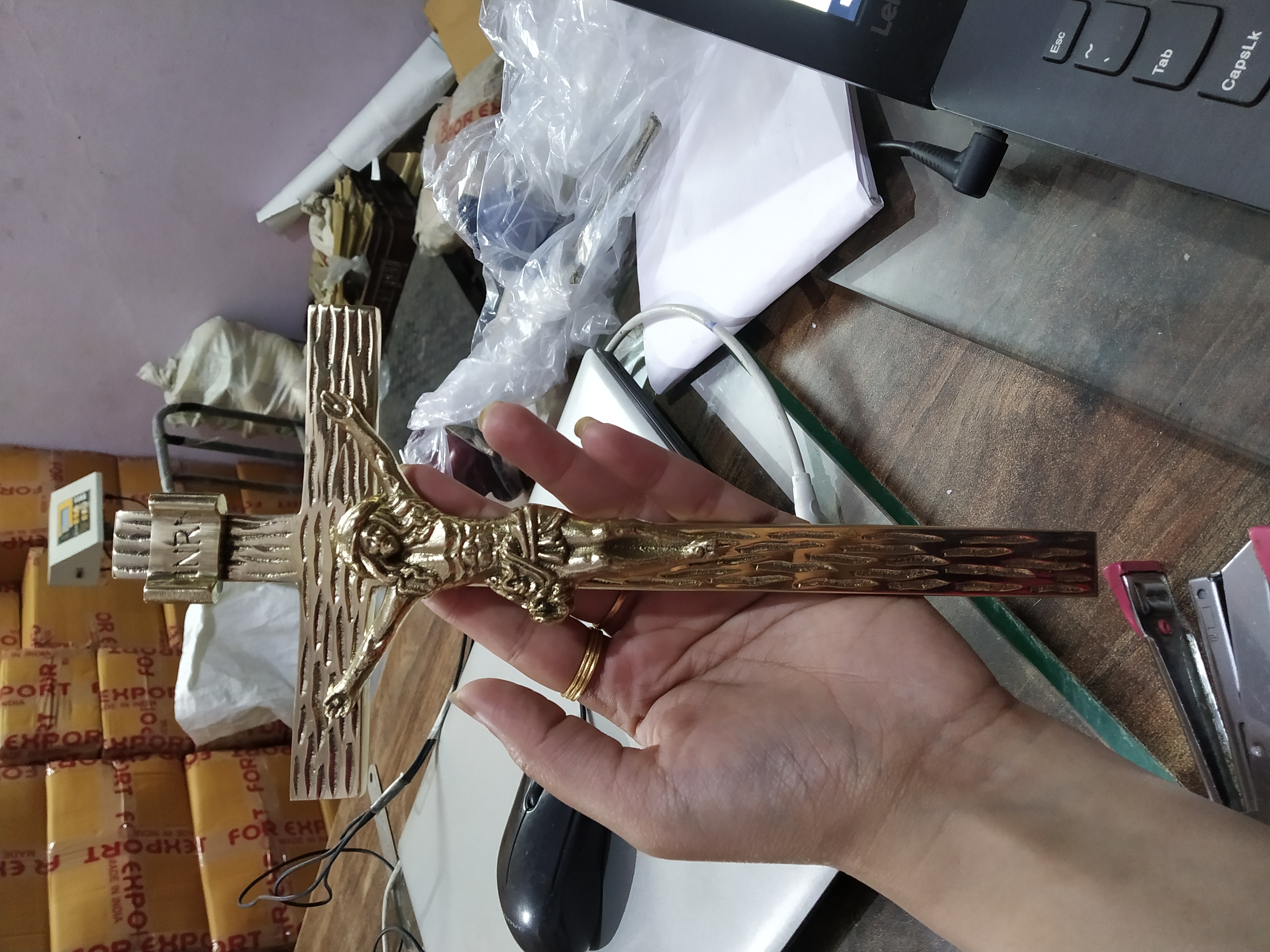 BRASS GOLDEN CHURCH WALL HANGING WITH CRUICIFIX CHURCH SUPPLIES