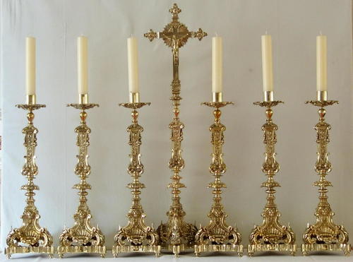 ALTAR CRUICIFIX WITH CANDLE HOLDER SET OF SEVEN CHURCH SUPPLIES