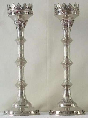 LARGE SILVER CANDLE HOLDER CHURCH SUPPLIES
