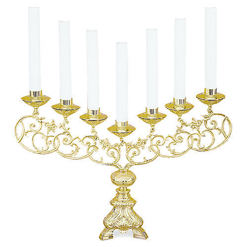 Brass Bright Menorah Seven Arm Candle Holder Church Supplies