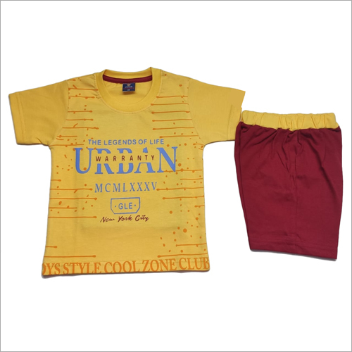 Washable Kids Yellow Printed T-Shirt And Shorts