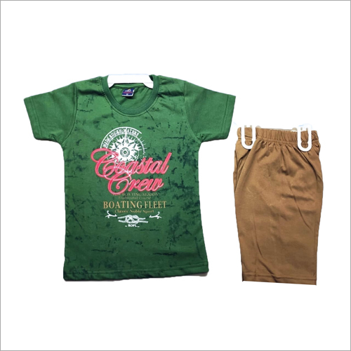 Printed Green T shirt and Brown Shorts