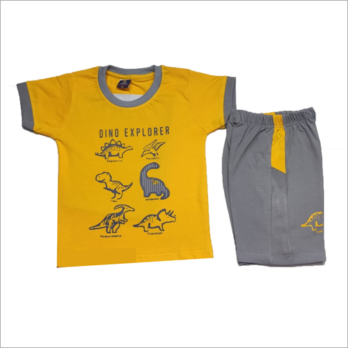 Cartoon Printed Yellow T shirt and Grey Shorts