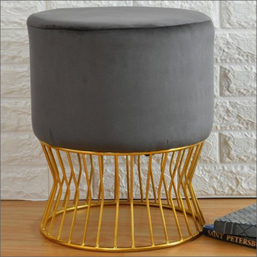 Gray And Golden Leather Puff Stool