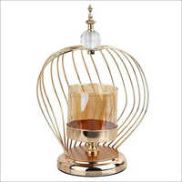 Glass Hurricane Candle Holder - Polished Metal Finish | Indian Home Decoration Accent With Elegant Design And Versatile Use