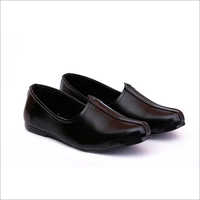 Black Mens Synthetic Leather Mojari