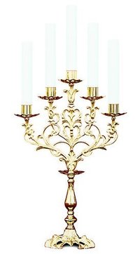 FULL ENGRAVED FIVE ARM CANDELABRA CHURCH SUPPLIES