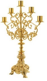 FULL ENGRAVED FIVE ARM CANDELABRA CHURCH SUPPLIES