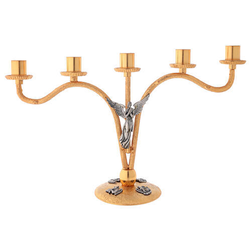 BRASS ANGEL FIVE ARM CANDLE SOLID HOLDER CHURCH SUPPLIES