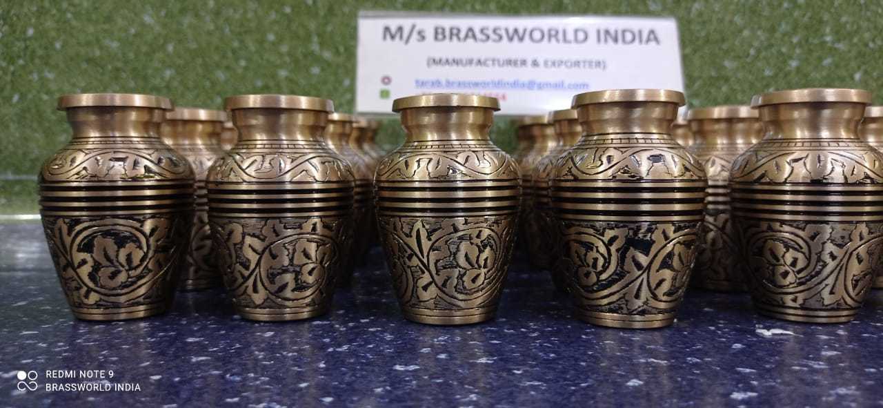 FULL ENGRAVED BRASS MINI CREMATION URN FUNERAL SUPPLIES