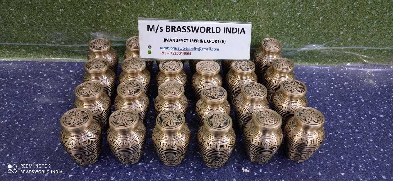 FULL ENGRAVED BRASS MINI CREMATION URN FUNERAL SUPPLIES