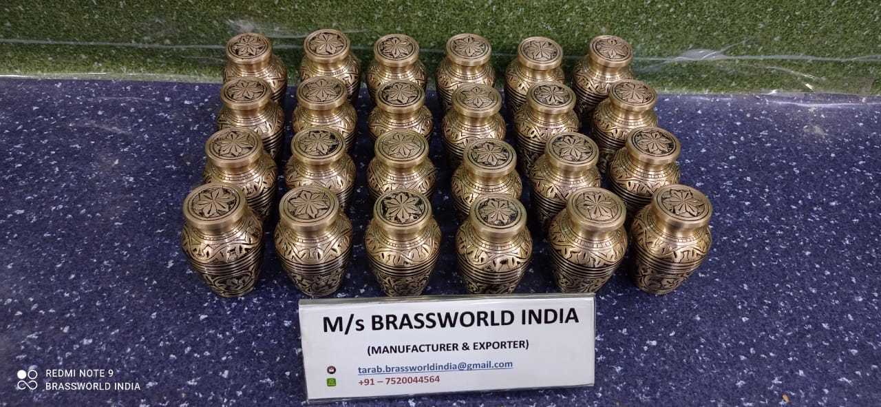 FULL ENGRAVED BRASS MINI CREMATION URN FUNERAL SUPPLIES