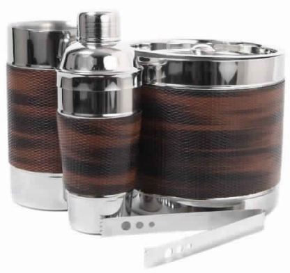 Polished Stainless Steel Leather Bar Set