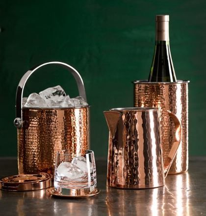 Copper Hammered Bar Set With Coaster