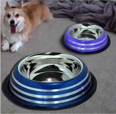 Stainless Steel Color Silver Lining Dog Bowl