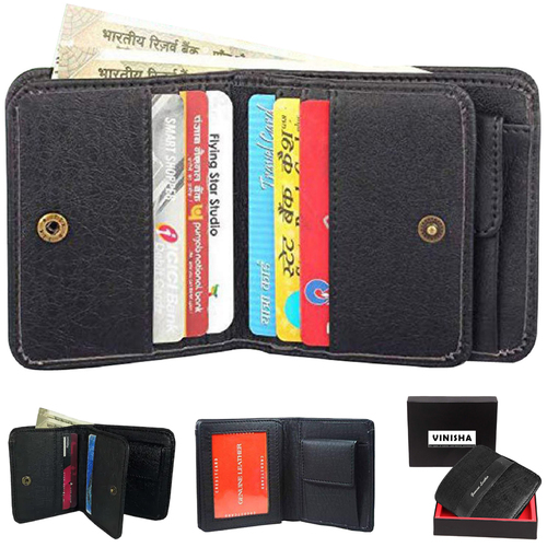 Mens Wallet Pu Leather Black Bi-Fold Gents Purse Size: 10 X 9.5 X 1